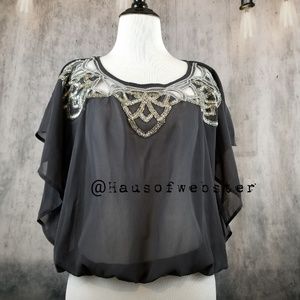 [Kimchi Blue] beaded flutter sleeve blouse